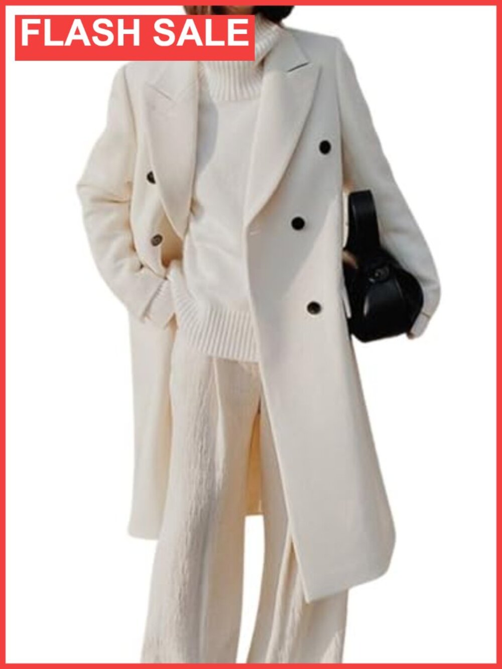 Women's Double Breasted Wool Blend Pea Coat Notched Lapel Midi Overcoat